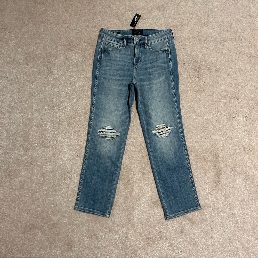 White House Black Market Straight  Jeans with Rhinestone Rips